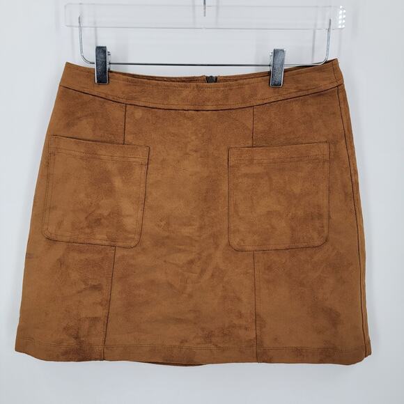 Old Navy Skirt Womens 8 Brown Faux Suede Mini Pockets Back Zip Up - Picture 1 of 7